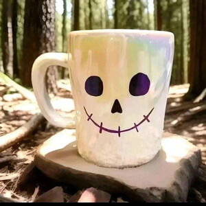 Rae Dunn WHITE Iridescent SPOOKY  Halloween Mug New 2021 SKULL MUMMY